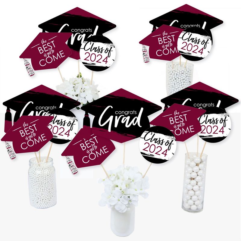 Big Dot of Happiness Maroon 2024 Graduation Party Centerpiece Sticks - Table Toppers - Set of 15, 2 of 9