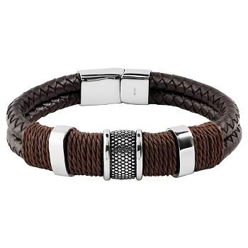 Men's Steel Art Black Braided Leather Bangle Bracelet with Stainless Steel  Black IP Anchor Clasp (8.5)
