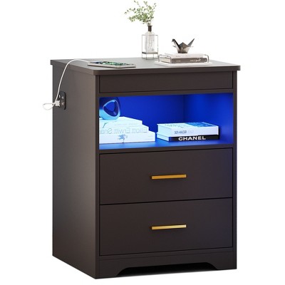 Fredees LED Nightstand with Charging Station, Auto Sensor 3-Color Dimmable Nightstand for Bedroom