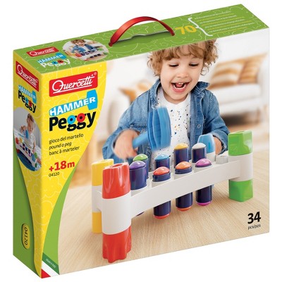 Quercetti: Hammer Peggy - Peg Pounding Toy, Colorful Interactive Play, Toddler