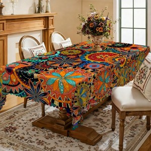 LOVEVOOK Washable Round Boho Tablecloth, Rectangle Bohemia Table Cover for Party Picnic Dinner Christmas Decor Indoor and Outdoor - 1 of 4