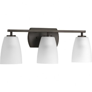 Progress Lighting Leap Collection 3-Light Bath Vanity in Antique Bronze with Tapered Etched Glass Shades - 1 of 2