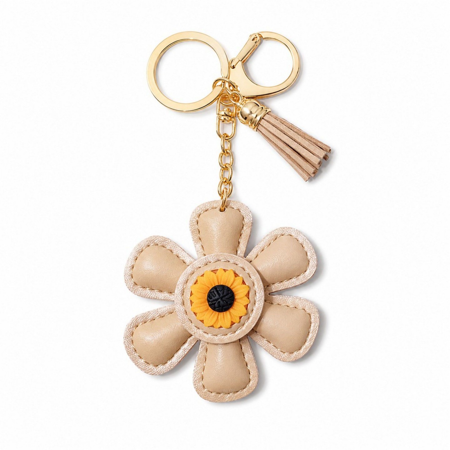 Alilang Women's Faux Leather Sunflower Bag Charm Keychain Beige Floral Purse Accessory with Tassel - White, цвет: Бежевый — фото 1