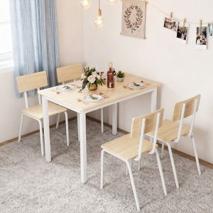 Homy Casa 5-Piece Dining Table and Chairs Set, Natural Wood and White – Modern Scandinavian Kitchen Furniture - 1 of 4