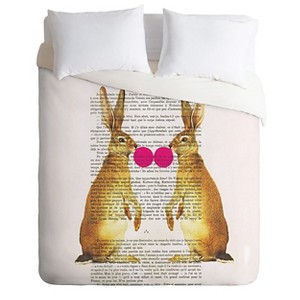 Coco De Paris Rabbits with Bubblegum Lightweight Duvet Cover Queen Cream - Deny Designs , Pink