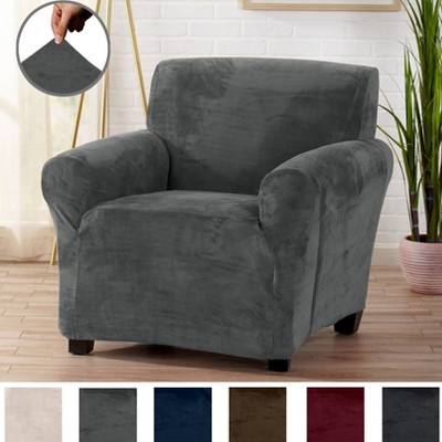 Great Bay Home Stretch Velvet-Plush Washable Chair Slipcover
