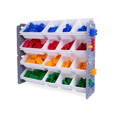 Gray and White Multi-Bin Toy Organizer with Play Panel