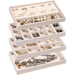 Set of 9 Stackable Velvet Jewelry Trays, Drawer Organizer Inserts for Stud Earrings, Rings & Necklaces, Grey - 1 of 4