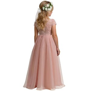 2Bunnies Paisley Lace Tulle Short Sleeve Flower Girl Dress - 1 of 4