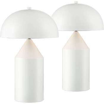 360 Lighting Felix Modern Accent Table Lamps 19" High Set of 2 White Metal Mushroom Dome Shade for Bedroom Living Room Bedside Nightstand Office Kids
