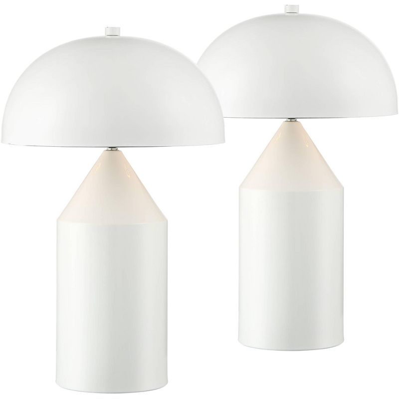 360 Lighting Felix Modern Accent Table Lamps 19" High Set of 2 White Metal Mushroom Dome Shade for Bedroom Living Room Bedside Nightstand Office Kids, 1 of 12