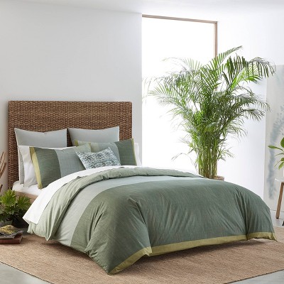 Full/Queen Izi Chambray Color Block Duvet Cover Green