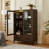 60'' Tall Glass Display Cabinet with LED Lighting,2 Drawers & Adjustable Shelves,Modern Curio Pantry for Living Room Kitchen-Baofuwish - 3 of 4