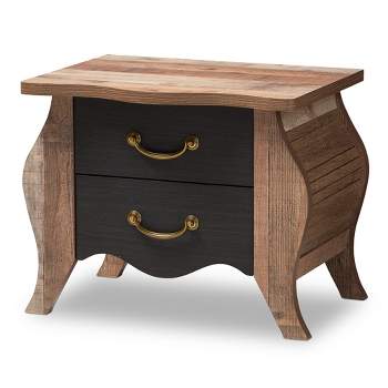 Nathan James Mina Rattan Wood End Side Accent Table Nightstand with Storage  for Living Room or Bedroom, 1, Oak/Black