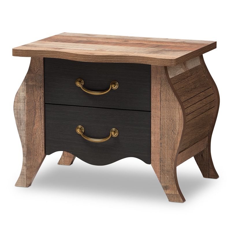 Romilly Country Cottage Farmhouse Oak Finished Wood 2 Drawer Nightstand Black/Brown - Baxton Studio, 1 of 12