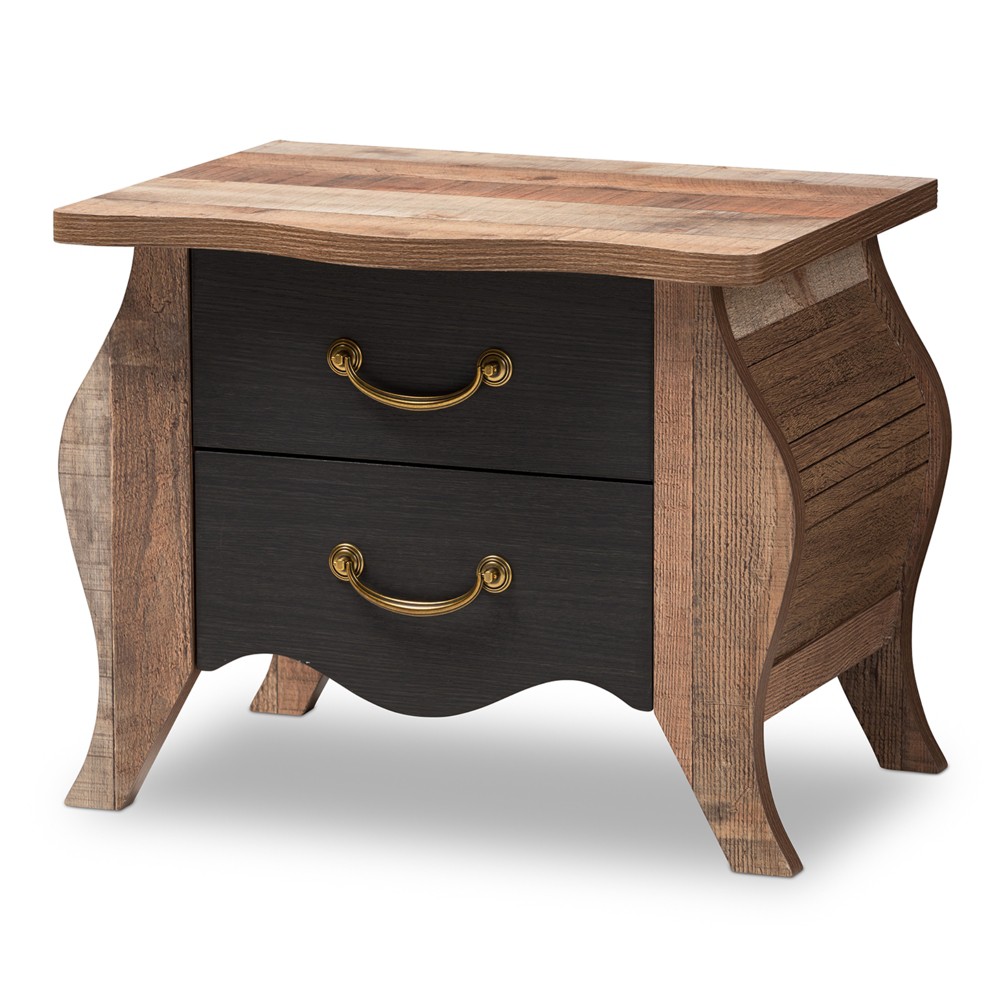 Photos - Storage Сabinet Romilly Country Cottage Farmhouse Oak Finished Wood 2 Drawer Nightstand Bl