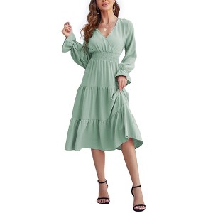 Clearlove Casual V Neck Layered Long Sleeve Wedding Guest Maxi Dresses for Women Flowy Maxi Dress - 1 of 4