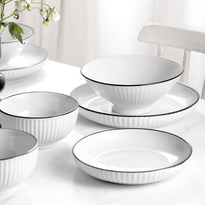 White Ribbed Ceramic 32-Piece Dinnerware Set, Service for 8
