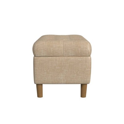 Tan Button Tufted Storage Bench with Oak Legs