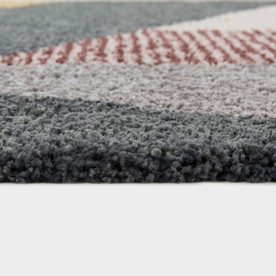 Navy and Multicolor Geometric Shag Runner Rug, 2'2" x 7', Synthetic