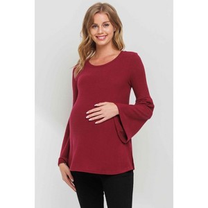 Hello MIZ Womens Bell Sleeve Round Neck Maternity Knit Top - 1 of 1