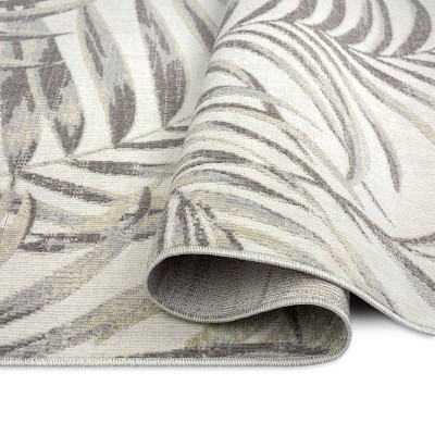 Ivory & Green Tropical Leaf Reversible 5' x 7' Synthetic Area Rug