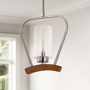 DORESshop 1-Light Brushed Nickel Pendant Chandelier with Geometric Seeded Glass Shade, E12 Base, No Bulbs Included - 1 of 4