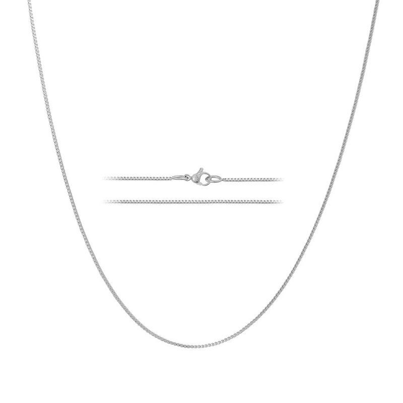 KISPER 24k White Gold Box Chain Necklace – Thin, Dainty, White Gold Plated Stainless Steel Jewelry for Women & Men with Lobster Clasp, 1 of 8