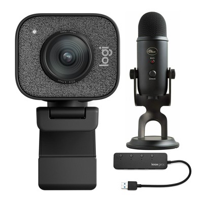 Logitech StreamCam Plus Webcam with Tripod and Yeti Blackout Mic Bundle