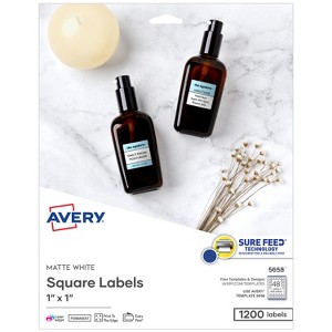 Avery Printable Square Labels with Sure Feed, 1" x 1", Matte White, Permanent Adhesive, Laser & Inkjet Printers, 1,200 Blank Labels (5658) - 1 of 4