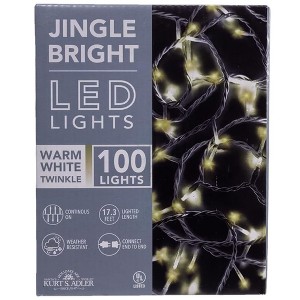 Kurt Adler Indoor/Outdoor Jingle Bright LED Light Set, 100 LED Lights on White Wire, Warm White Twinkle, 17ft - 1 of 3