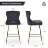 NicBex Velvet Bar Stools Set of 2,Counter Height Bar Stools with Wingback,Button Tufting,Metal Legs,Bar Chairs for Kitchen Island,Home Bar - 3 of 4