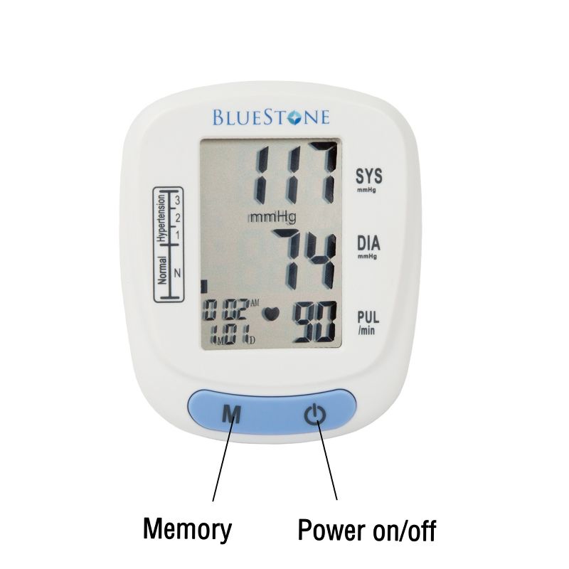 Blood Pressure Machine - BP and Pulse Monitor for Heart Health with Digital LCD Screen, Memory Recall, Adjustable Cuff, and Storage Case by Bluestone, 4 of 8