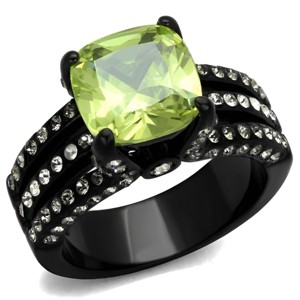 Slickblue Women’s Black Engagement Ring – Square Apple Green CZ & Three-Row Pave Accents, Stainless Steel, Sizes 5–10 - 1 of 4