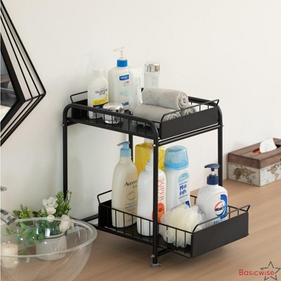 Basicwise Under Sink Organizer Sliding Wire Baskets Adjustable 2-Tier Metal Storage Rack for Bathroom Kitchen — фото 6