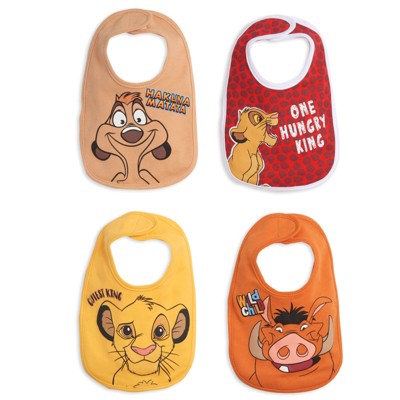 Image of Disney Lion King Simba Timon Pumbaa 4 Pack Bibs Multicolored One Size