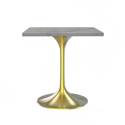 LeisureMod Verve 27" Square Dining Table - Modern Resin Top with Brushed Gold Pedestal Base Accent Side Table for Contemporary Kitchen and Home