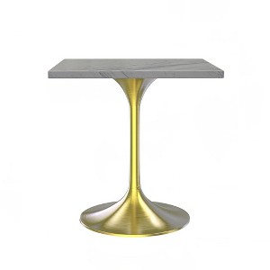 LeisureMod Verve 27" Square Dining Table - Modern Resin Top with Brushed Gold Pedestal Base Accent Side Table for Contemporary Kitchen and Home - 1 of 4