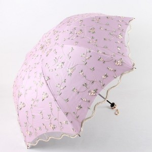 FATMOON Embroidered Double Layer Lace Umbrella -Sun Protection, Compact 3-Fold Design for Women,Lightweight & Durable for Rainy/Sunny Days - 1 of 4