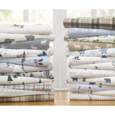 Blue Cotton Flannel Queen Sheet Set with Snow Days Print