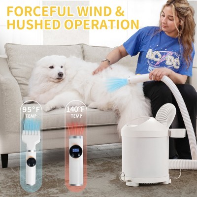 DOMETOUR 1600W Pet Hair Smart Dryer Blower with 4 Different Nozzles and 1 Hose, 4-in-1 Quiet Pet Blower Groomer for Most Dogs and Cats, White