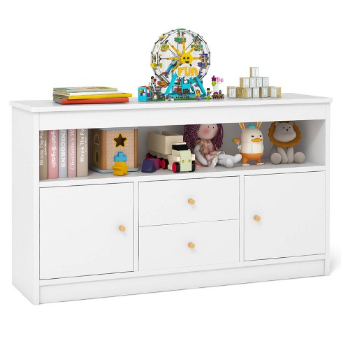 Costway Kids Toy Storage Organizer Wooden Children Bookshelf Storage Chest with Open Shelf White/Natural - image 1 of 4