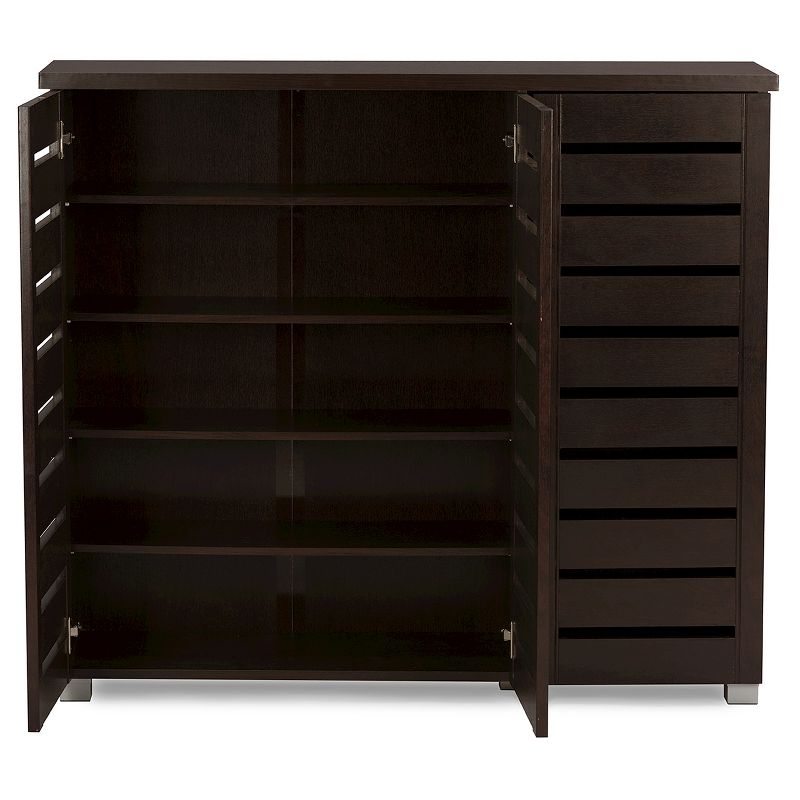 Adalwin Modern and Contemporary 3-Door Wooden Entryway Shoes Storage Cabinet - Dark Brown - Baxton Studio, 4 of 9