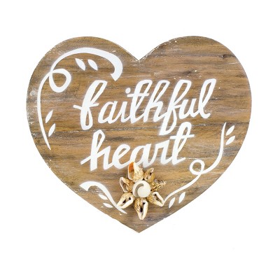 Beachcombers Faithful Heart Shell Coastal Plaque Sign Wall Hanging Decor Decoration For The Beach 5 x 5 x 0.05 Inches.