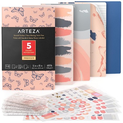 Arteza Butterflies Pocket Notebooks, 40 Sheets Each, 5"x8" - 5 Pack (ARTZ-4402)