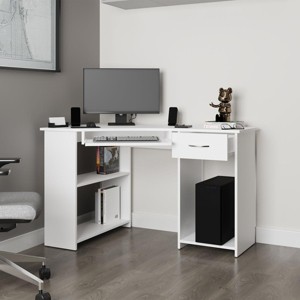 47.2" Wood L-Shaped Computer Desk with Drawer and Open Shelves, Corner Workstation for Home Office -3irtyhousy - 1 of 4