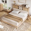 Rattan Bed Frame with Shelves, Boho Bed Frame with Sliding Door Storage Shelf Headboard, Noise Free, No Box Spring Needed - 3 of 4