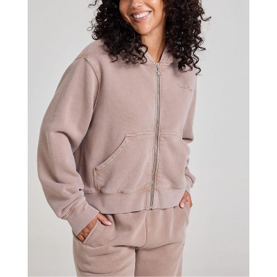 Samii Ryan | Stone Wash Zip Up Hoodie, Taupe, XX-Large, 6
