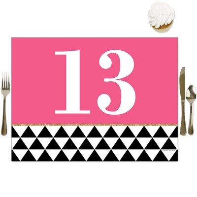 Big Dot of Happiness Chic 13th Birthday - Pink, Black and Gold - Party Table Decorations - Birthday Party Placemats - Set of 16