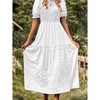 Womens Summer Puff Short Sleeve Maxi Dress Square Neck Smocked Tiered Ruffle A Line Long Flowy Beach Dresses - 3 of 4